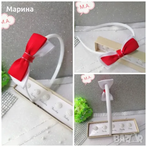 Панделка за коса в червено и бяло., снимка 3 - Аксесоари за коса - 49221860