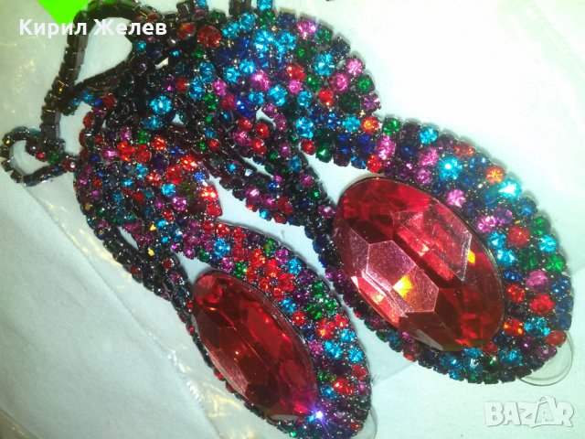 РУБИНЕНИ БОГАТО УКРАСЕНИ с РАЗНОЦВЕТНИ СКЪП. КАМЪНИ АРТ ОБЕЦИ 14372, снимка 2 - Обеци - 29568616