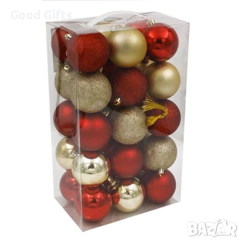 30 броя Комплект коледни топки, Червени и златни