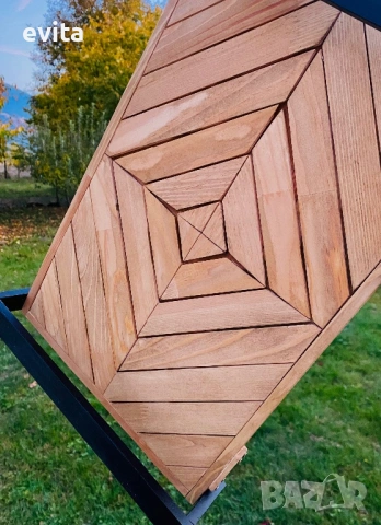 🌿 Ръчно изработен дървен поднос с геометричен дизайн и черни дръжки, снимка 9 - Прибори за хранене, готвене и сервиране - 54212781