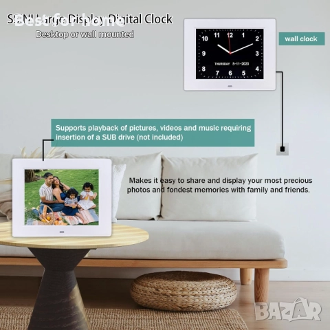 Голям дисплей с дигитален календар и дневен часовник, снимка 5 - Други стоки за дома - 52130279