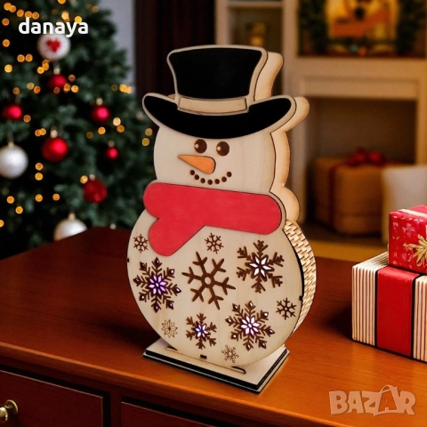 6097 Голям светещ снежен човек MDF коледна украса с LED многоцветни светлини