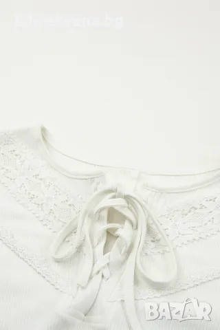 Дамска блуза в бял цвят с дълъг ръкав и връзки, снимка 5 - Блузи с дълъг ръкав и пуловери - 49891863