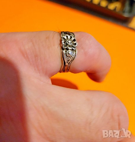 Стар дамски сребърен пръстен с цвете - филигран - красота за твоята ръка, снимка 6 - Пръстени - 36844900