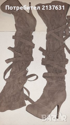 НАМАЛЕНИ ! НОВИ ! ДАМСКИ Сиви ВЕЛУРЕНИ ЧИЗМИ - N 38