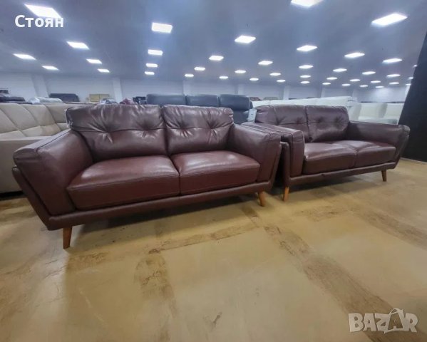 Комплект кафяви кожени дивани две двойки "Watson", снимка 3 - Дивани и мека мебел - 40628437