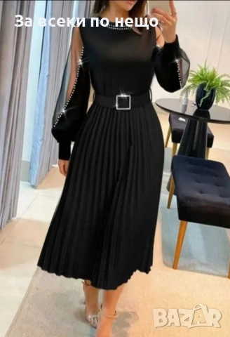 Дамска Черна Рокля Солей С Камъни Код S393