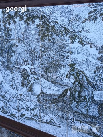 Голямо порцеланово пано на ловна тематика Mosa Holland антика уникат , снимка 5 - Декорация за дома - 38426027