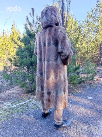 Дълго кожено палто с качулка УНИСЕКС размер L, снимка 3 - Палта, манта - 53290751