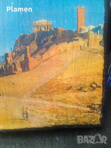Стара рисунка принт върху дървена основа на Акропола - Атина, снимка 2 - Картини - 40745616