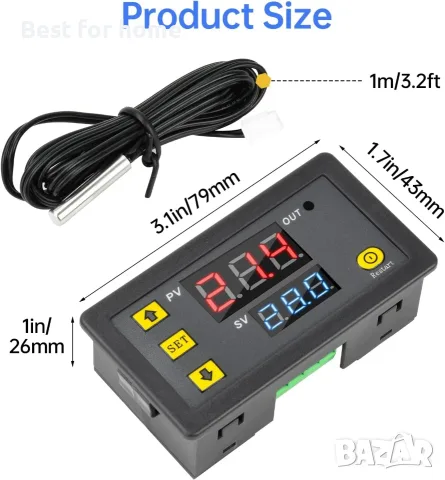 Aideepen W3230 20A 12V цифров термостат, цифров регулатор на температурата, отопление, охлаждане, снимка 2 - Друга електроника - 55926111