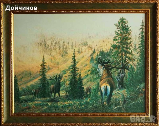 Благородни елени в Рила планина, есен, картина