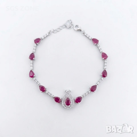 Сребрена гривна с Рубини, 925, от Таиланд , снимка 4 - Гривни - 54299116