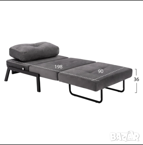 Разтегателен фотьойл сив , снимка 2 - Дивани и мека мебел - 52573029
