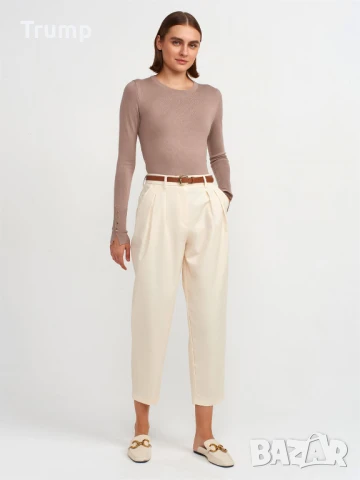 Елегантен Панталон с колан от 100% памук - екрю, снимка 3 - Панталони - 50627151