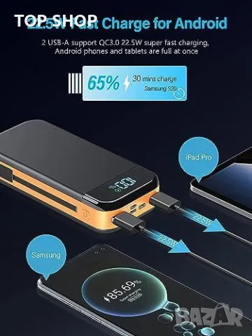 Ново Портативно зарядно 32000mAh с вградени кабели и PD 20W Външна батерия, снимка 3 - Външни батерии - 49945161