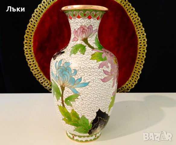 Китайска медна ваза Клоазоне,Cloisonne,маркирана. , снимка 6 - Вази - 36916498