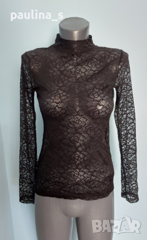 Еластична дантелена блуза "LMTD"® / черна дантела, луксозна категория , снимка 2 - Блузи с дълъг ръкав и пуловери - 36575157