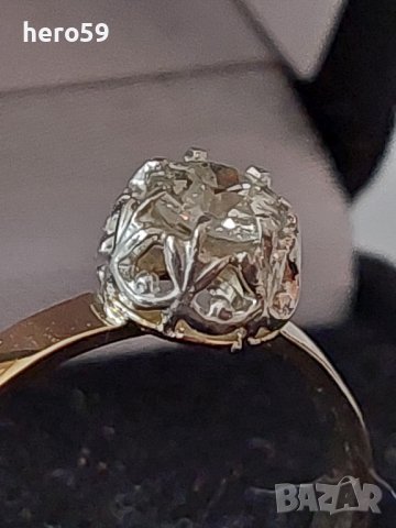 Антикварен Дамски златен 14к. пръстен с брилянт 0.65 карата, снимка 6 - Пръстени - 39762733