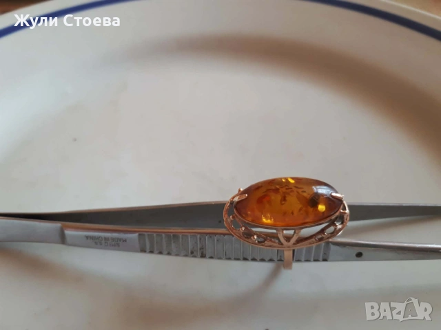 Руски златен пръстен с естествен кехлибар, снимка 2 - Пръстени - 53064739