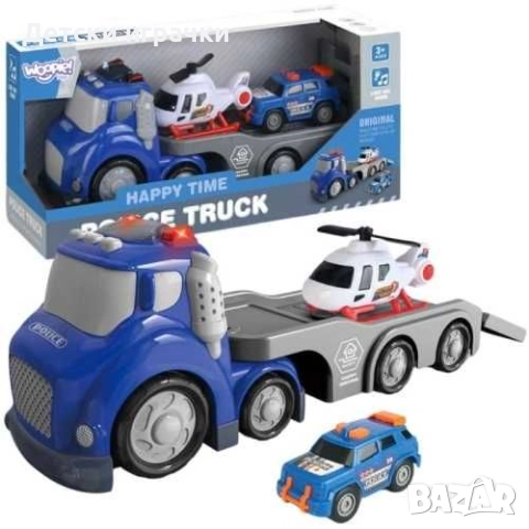 Комплект камион пътна помощ с кола и хеликоптер, с ефекти 