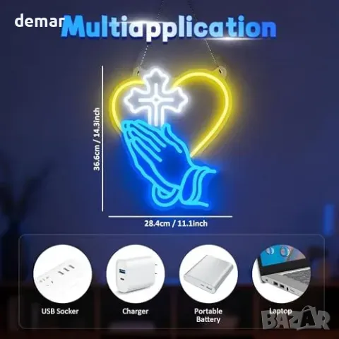 USB LED неон Lightzz с молитвени ръце и кръст, регулируема яркост, снимка 6 - Лед осветление - 55955515