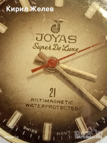 Стар механичен часовник мъжки JOYAS SUPER de LUX ANTI-MAGNETIC SWISS MADE 51552, снимка 4 - Антикварни и старинни предмети - 52350701