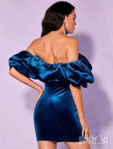 Синя рокля кадифе с воали , снимка 2 - Рокли - 39225997