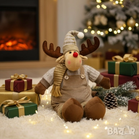 Плюшено еленче със зимни дрехи и червено носле, снимка 6 - Други стоки за дома - 52134023