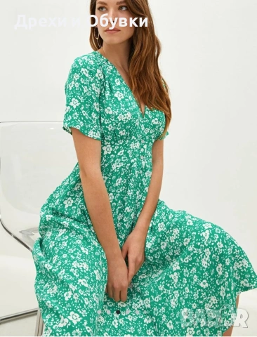 Зелена лятна рокля с коланче на цветя , снимка 7 - Рокли - 51483104