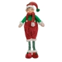 Коледна фигурка Елф с червен кадифен гащеризон и зелени раирани чорапи, 50см, снимка 1