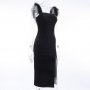 Черна рокля с щраусови пера луксозна елегантна нова година розова сива, снимка 15