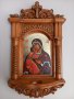 Дърворезба- домашен  иконостас с иконопис чудотворната икона на " Св. Богородица ", снимка 1