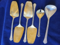 лъжички -12 бр. и вилички -6 бр. позлатени/посребрени мелхиор + лопатки за торта - 4 бр., други,СССР, снимка 8