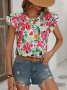 Дамска лятна модна двуслойна риза с къс ръкав с флорален принт, 4цвята - 023, снимка 4