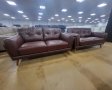 Комплект кафяви кожени дивани две двойки "Watson", снимка 3