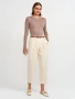 Елегантен Панталон с колан от 100% памук - екрю, снимка 3