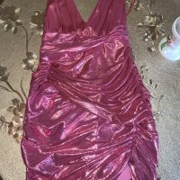 Нова клубна рокля с етикета House London  метален металически ефект в златисто лилав цвят бляскава , снимка 4 - Рокли - 34069568