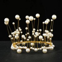 Метален златист обръч корона с перлени перли топер украса декор за торта, снимка 5 - Други - 30720888