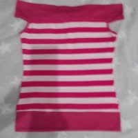Блуза тип морска ( моряшка в розово), с открити рамене., снимка 3 - Тениски - 37732253