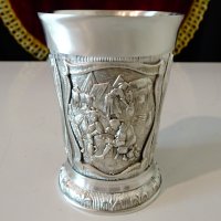 Немска чаша от калай с ловни картини 8 см. , снимка 4 - Антикварни и старинни предмети - 42751868
