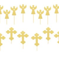 12 бр картонени златни кръста кръст ангел топер топери украса пита мъфини кексчета кръщене декор, снимка 1 - Други - 42318932