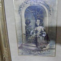 Стара френска уникална  картина Придворна дама  Стил Art Nouveau Барок , снимка 4 - Антикварни и старинни предмети - 44228146