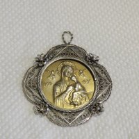 Възрожденска Сребърна икона, амулет, накит, медальон с Богородица, Дева Мария - Панагия  - Богородиц, снимка 4 - Колиета, медальони, синджири - 30015891