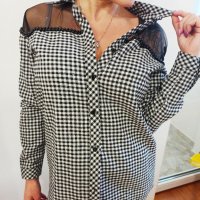 Дамска риза каре комбинация от тюл и перли, снимка 2 - Ризи - 32168921