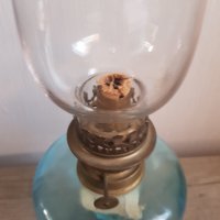 Стара газова френска настолна лампа синьо стъкло, снимка 6 - Антикварни и старинни предмети - 39052776