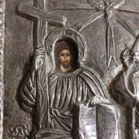Стара гръцка сребърна икона Света Троица., снимка 4 - Икони - 44185994