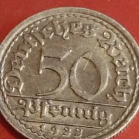 Четири монети 50 пфенинг 1921/22г. Германия Ваймарска република / 1 франк 1942/44г. Франция 30377, снимка 2 - Нумизматика и бонистика - 44348891