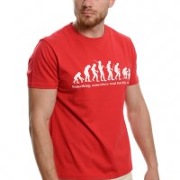 Нова мъжка тениска с трансферен печат Човешка еволюция в червен цвят, снимка 6 - Тениски - 37664008