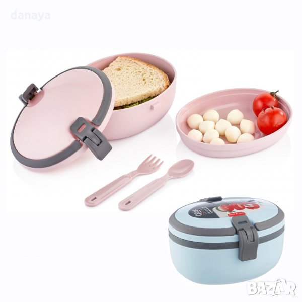 1782 Малка детска кутия за храна с 2 отделения и прибори, снимка 1